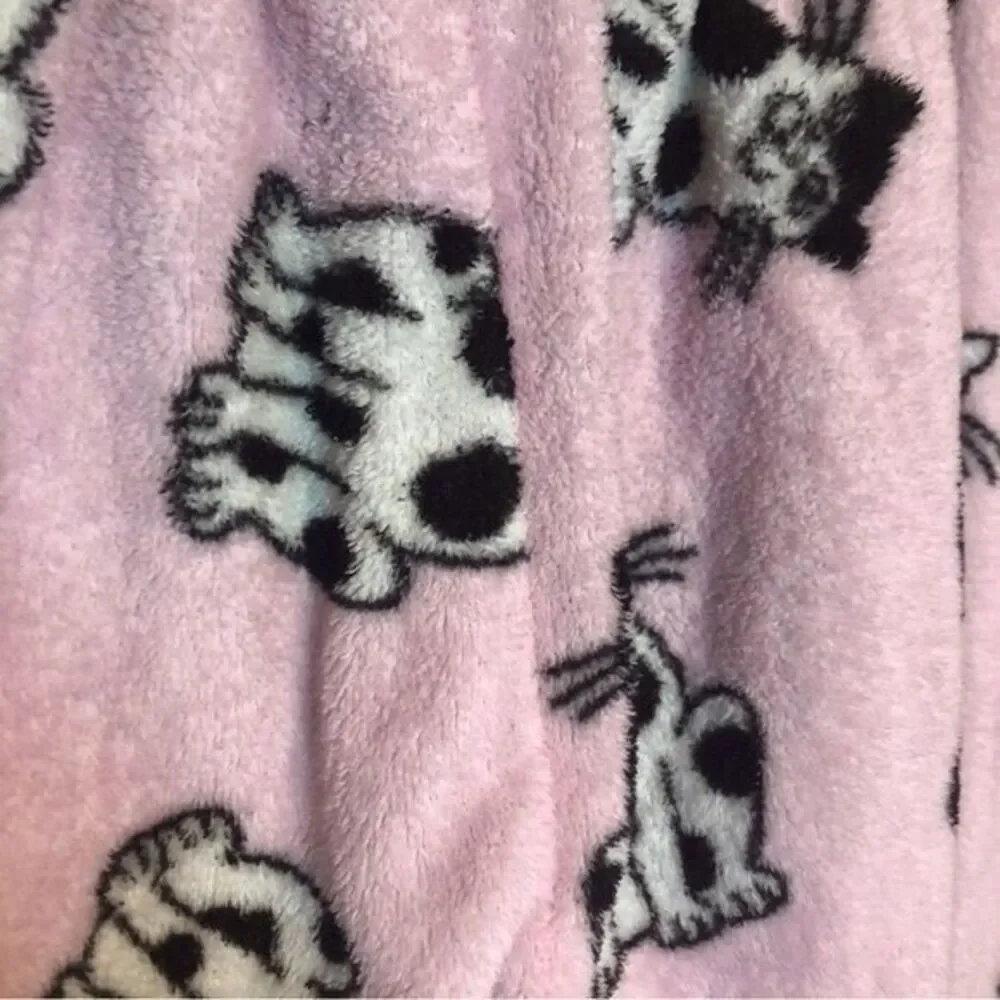 Character Youth Girls Medium‎ Fluffy Fleece Pink Black White Cats Pajama Bottoms